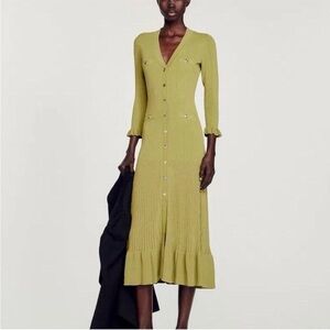 Sandro Green Button Down Knit Dress